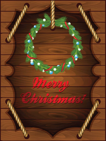Christmas Wooden Background with wreathのイラスト素材