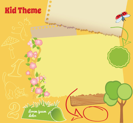 Doodle Kid Template with cartoon illustrationsのイラスト素材