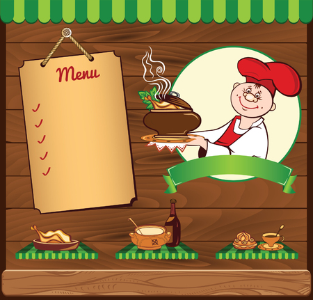 wooden background for cooking template with chiefのイラスト素材