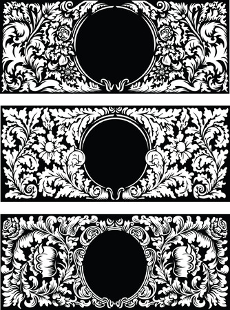 Vintage floral frames, black and white vector backgroundのイラスト素材