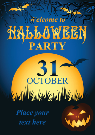 Halloween Party Template, dark blue vector backgroundのイラスト素材