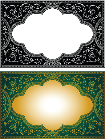 Islamic style vintage decorative frames. Gold and green, black and white colorsのイラスト素材