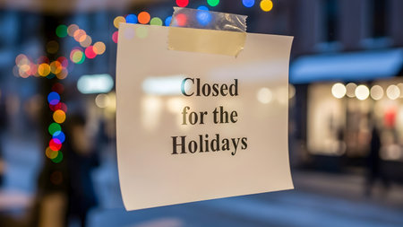 Cancelled message on a postcard in front of a storeの素材