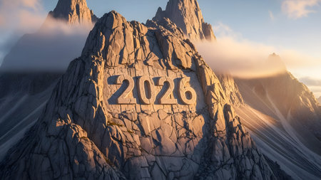 2021 new year on the top of the mountain. 3d renderingの素材