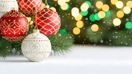 Christmas background with decoration on bokeh background. New Year.の素材