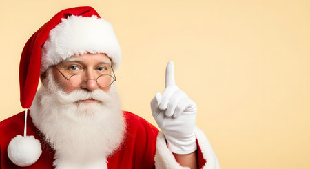 Portrait of santa claus showing thumb up on yellow backgroundの素材