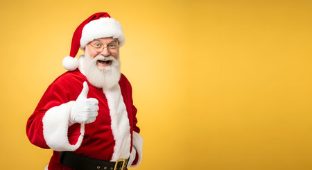 Portrait of santa claus showing thumb up on yellow backgroundの素材