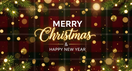 Merry Christmas and Happy New Year greeting card. Vector illustration.の素材