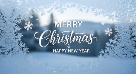 Merry Christmas and Happy New Year greeting card. Winter background.の素材