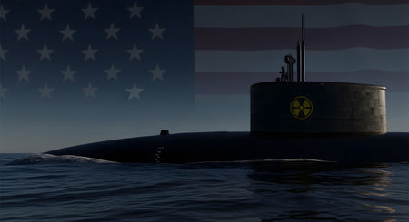 Submarine with flag of the United States of America. 3d renderingの素材