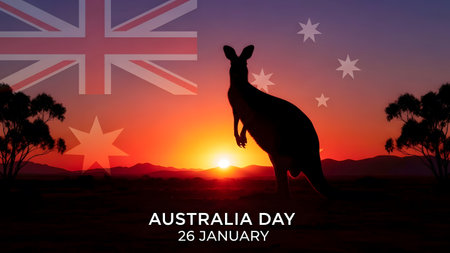 Australia Day background with kangaroo silhouette. Australian national holiday concept.の素材