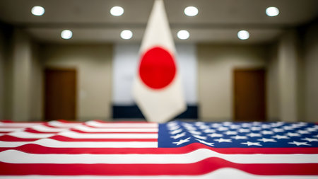 Blurred background of the flag of the United States of America and Japan.の素材
