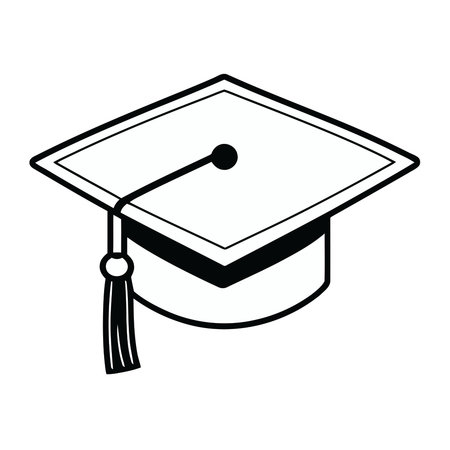 graduation cap icon over white background, black and white design. vector illustrationのイラスト素材