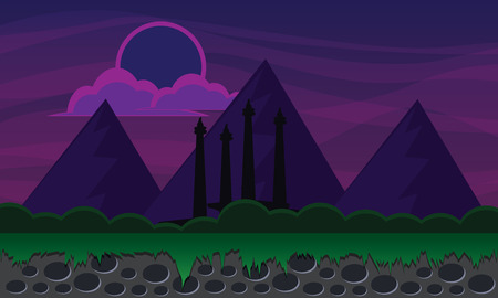 mountain 2d background in the nightのイラスト素材