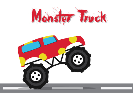 monster truck cartoon funny illustration designのイラスト素材