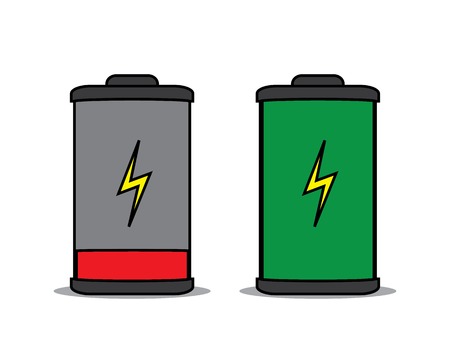Low and full battery illustration, cartoon design style battery.のイラスト素材
