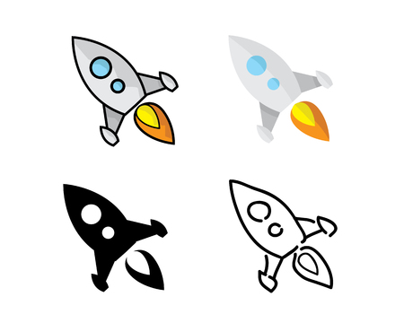 Rocket icon in different style illustration, cartoon flat silhouette and hand drawn design style.のイラスト素材