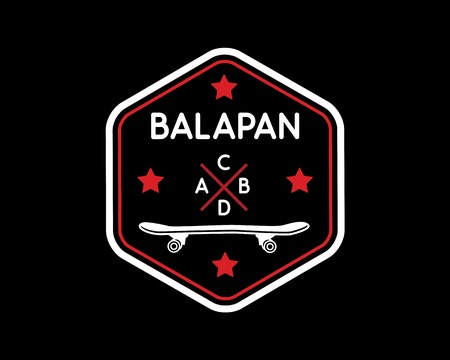 skateboard vintage retro logo badge design illustration,vintage design style, designed for apparel and logoのイラスト素材