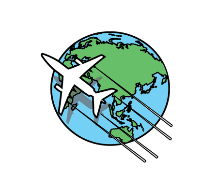 airplane and earth cartoon design illustration.cartoon design style, designed for illustrationのイラスト素材