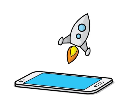 rocket with smart phone cartoon design illustration.cartoon design style, designed for illustrationのイラスト素材