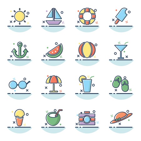 summer icon set line filled design illustration,designed for web and appのイラスト素材