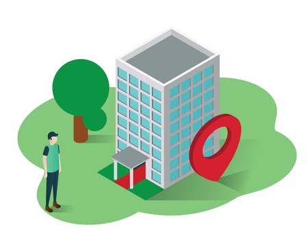 real estate isometric icons concept,real estate illustration vector, building isometric vector illustrationのイラスト素材