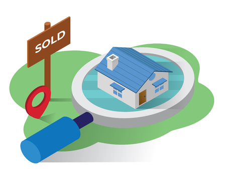 find search home isometric icons concept,real estate illustration vector, home isometric vector illustrationのイラスト素材
