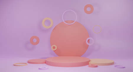 orange and yellow podium on purple background 3d rendered. empty podium for product 3d renderの写真素材