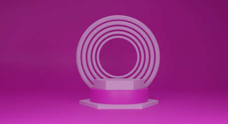 pink podium on pink background 3d rendered. empty podium for product 3d renderの写真素材