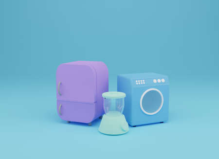 blender,freezer and wash machine 3d render illustration in blue background.good for banner social...