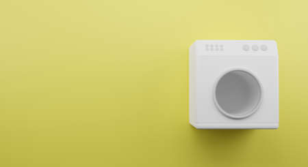 washing machine 3d render with yellow background, good for banner social media promotionの写真素材