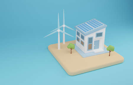 3d of renewable energy illustration.renewable energy with home electricity system. 3d rendering
