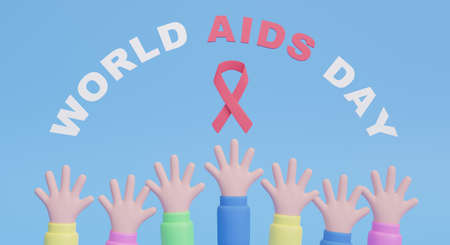 1st december world aids days 3d render illustration.world aids day with hand. perfect for banner campaignの写真素材