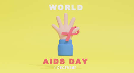 1st december world aids days 3d render illustration.world aids day with hand. perfect for banner campaignの写真素材