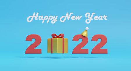 happy new year 2022 3d render illustrationの写真素材
