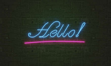 hello neon light , realistic multicolored extra glowing fontの写真素材