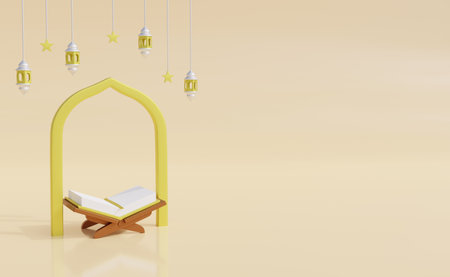 Ramadan Kareem and idul fitri image. Ramadan Kareem 3d illustration with copy space.Traditional religious symbolの写真素材