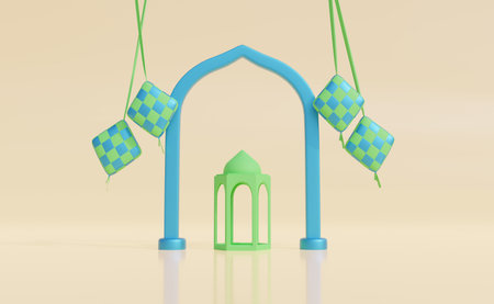 Ramadan Kareem and idul fitri image. Ramadan Kareem 3d illustration with copy space.Traditional religious symbolの写真素材