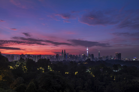 Kuala Lumpur citycenter during dawn.View from farの写真素材