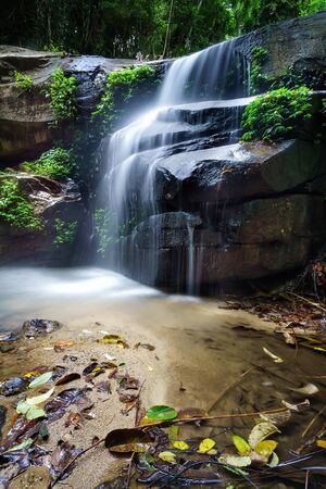 The fresh water flowing at the Tupah waterfall, located at Merbok, Kedah,  Malaysiaの写真素材
