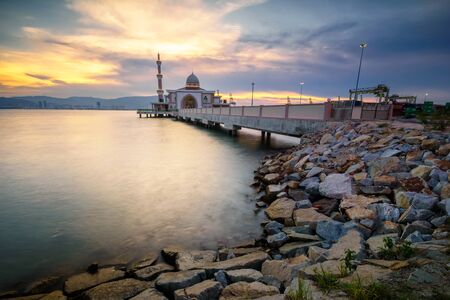 Penang Port mosque during golden sunset. Located in Prai, Penang Malaysiaのeditorial素材