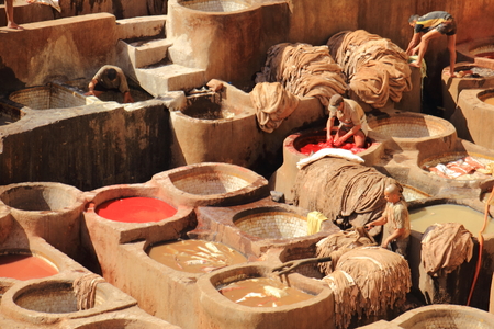 Fes, Morroco. October 12 2017. Leather tannery in Fes, Morroco.