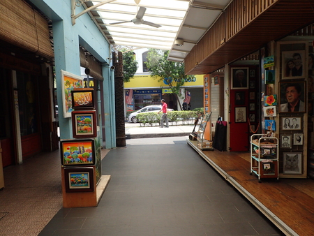 Kuala Lumpur, Malaysia. April 5 2018. Studio-shops flanks the Central Market Art Lane which is a semi covered pedestrianized walkway between the Central Market's main building and Annexe building in Kuala Lumpur, Malaysia.のeditorial素材