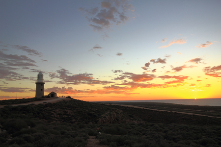 Vlamingh Head at Exmouth in Western Australia during sunset with silhouette of Vlamingh Head Lighthouse.の写真素材