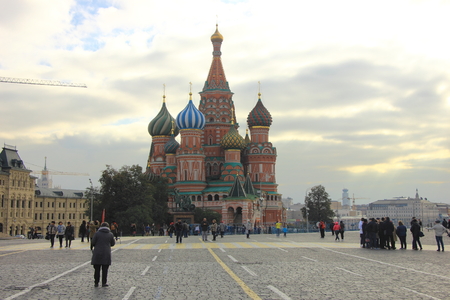 Moscow, Russia. October 10 2015. The St. Basil Cathedral at the southern end of Red Square. This famous landmark of Moscow was built in 1552 by order of Russian Emperor, Ivan the Terrible.のeditorial素材