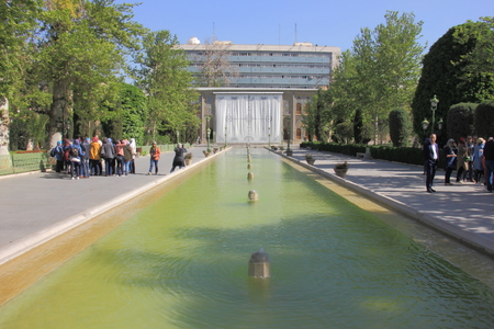 Tehran, Iran - April 16 2019. A long channel pool in the garden of Golestan Palace in Tehran, Iran.のeditorial素材