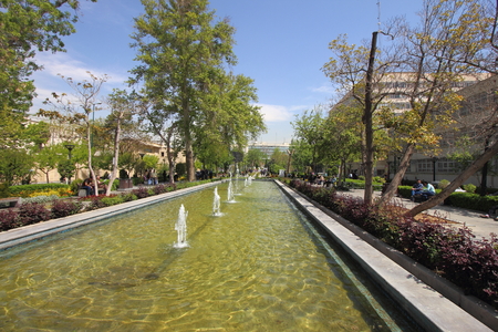 Tehran, Iran - April 16 2019. The pool channel in 15th Khordad Field  Garden in Tehran, Iran.のeditorial素材