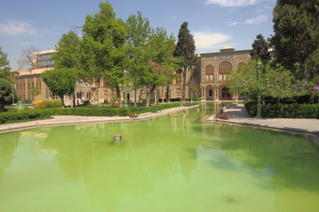 Tehran, Iran - April 16 2019. The garden pool in front of Golestan Palace in Tehran, Iran.のeditorial素材