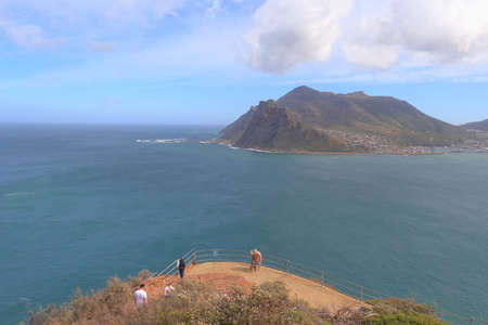 Chapman's Peak Drive, Cape Peninsula / South Africa _ March 10 2020 : The view of Atlantic Ocean and Hout Bay with mountain range as seen from Chapman's Peak Drive lookout in South Arica.のeditorial素材