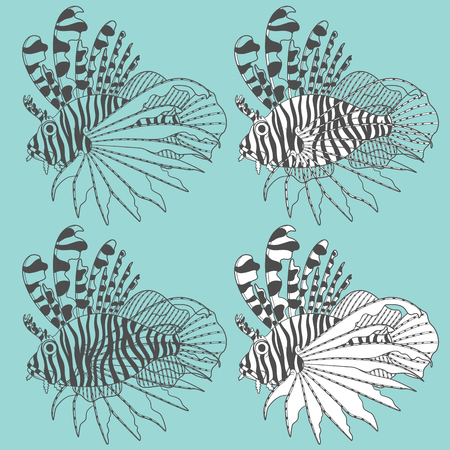 set of illustrations with lion fish. Isolated objects.のイラスト素材